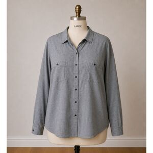 Maurices Womens XL Gray Chambray Button Front Top Casual Office Blouse
